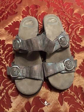 Dansko Women's Iridescent Gray Double-Buckle Slide Sandals